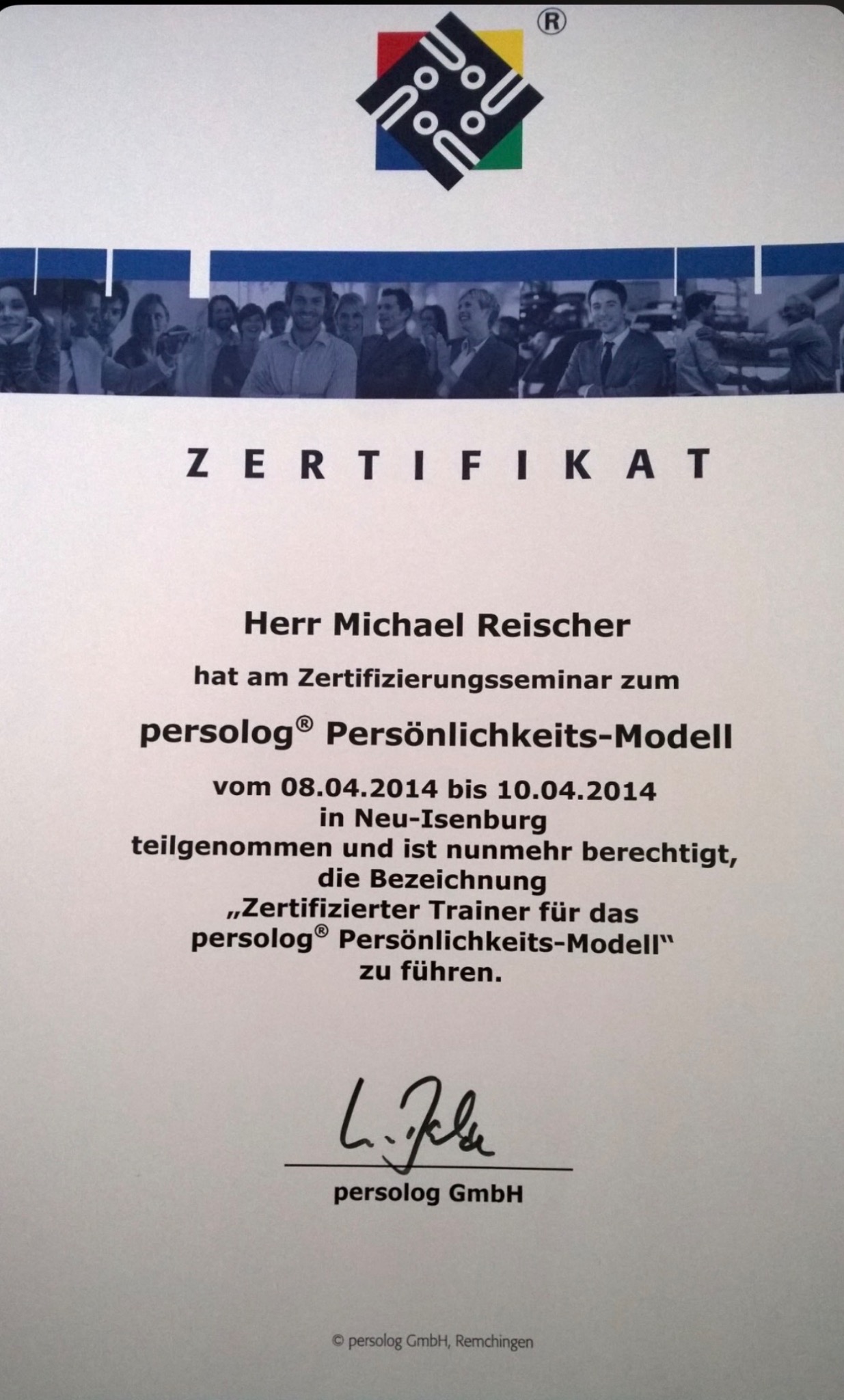 persolog Zertifikat – Michael Reischer